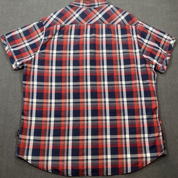 Aeropostale Mens Red & Navy Plaid Button-Up Short Sleeve Shirt XXL Cotton/Poly - Picture 2 of 11